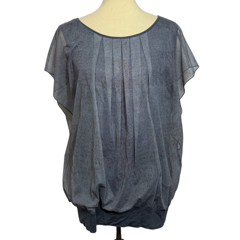 Women’s Size 2XL Chic Sheer Overlay Blue Blouse